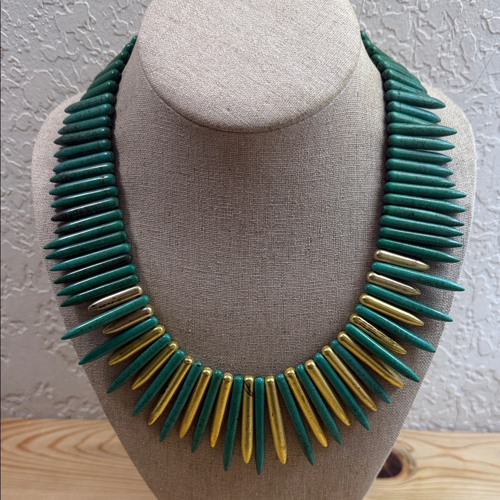 Kenneth jay Lane Precious gem stone Turquise Spikes Statement necklace vintage